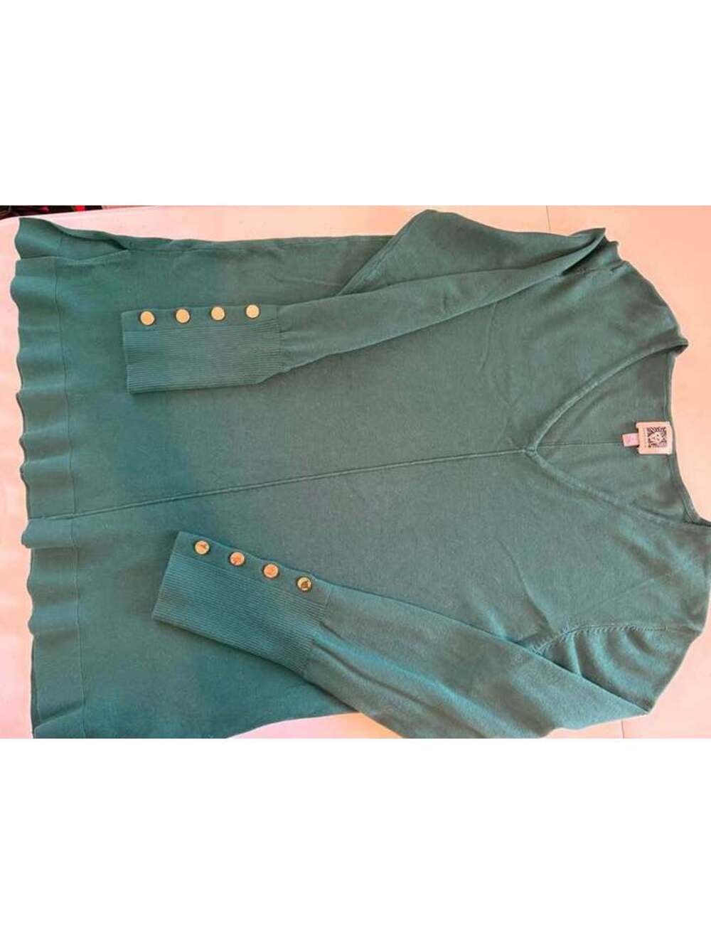 Anne Klein Green V-Neck Sweater Size Medium SKU 751